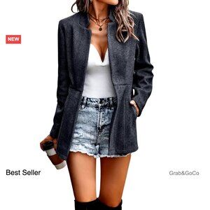 Casual Business Blazer Jacket Open Front Long Sleeve Notch Lapel Slim Fit